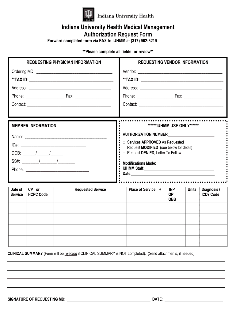 Indiana Univeristy Health Plans Prior Authorization Form