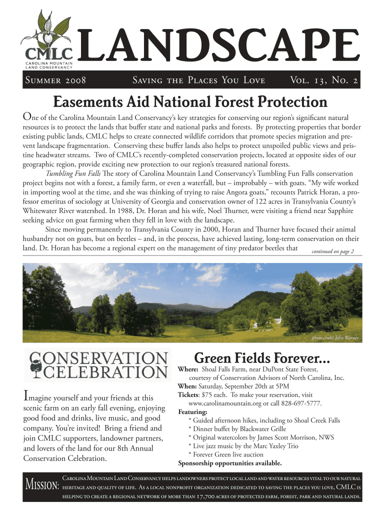 Summer 08 Newsletter Indd Carolina Mountain Land Conservancy  Form
