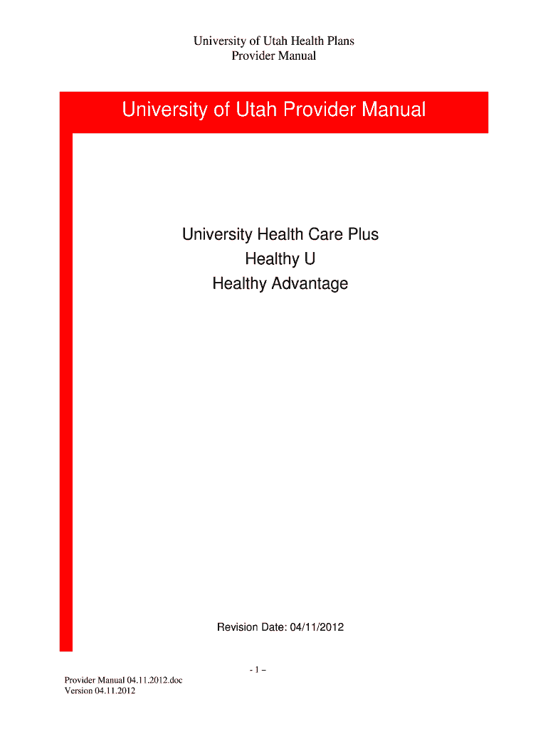 University of Utah Provider Manual University of Utah Health Plans  Form