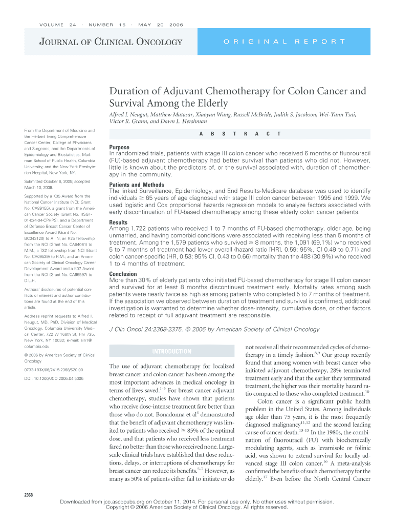 Duration of Adjuvant Chemotherapy for Colon Cancer and Survival Jco Ascopubs  Form