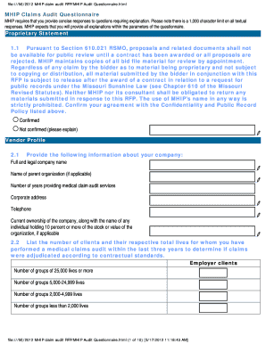 MHIP Claims Audit Questionnaire Proprietary Statement 1 1  Form