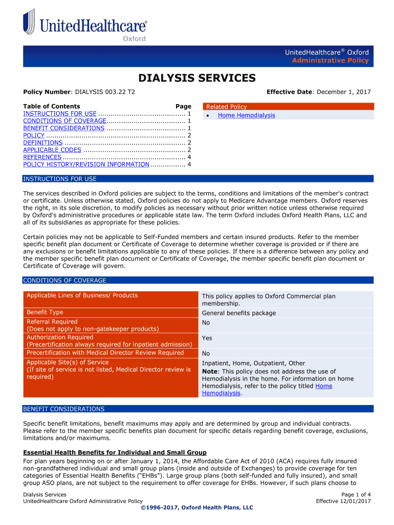 Policy Number DIALYSIS 003  Form