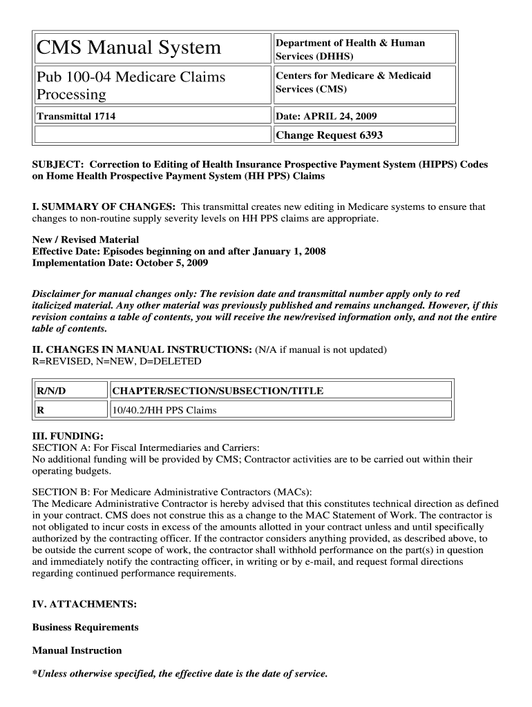 CMS Manual System Pub 100 04 Medicare Claims Processing Transmittal 1714 Department of Health &amp;amp Cms  Form