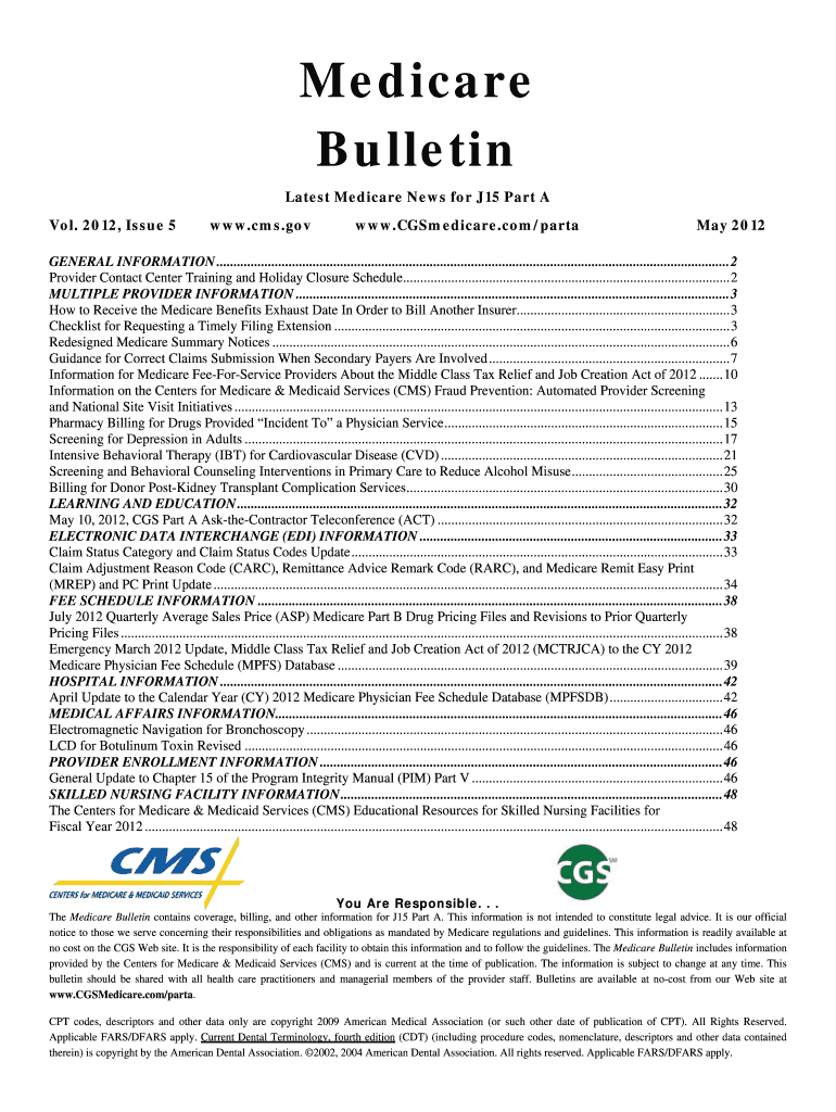 May J15 Part a Medicare Bulletin CGS  Form