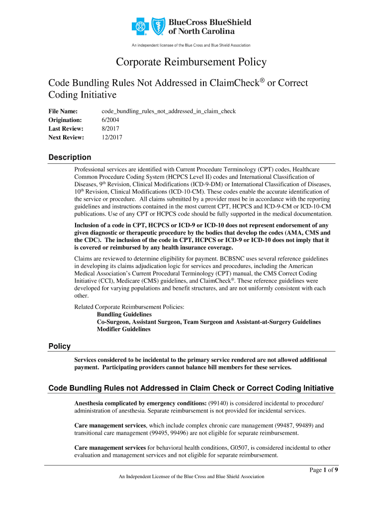 Code Bundling Rules Not Addressed in ClaimCheck or Correct  Form