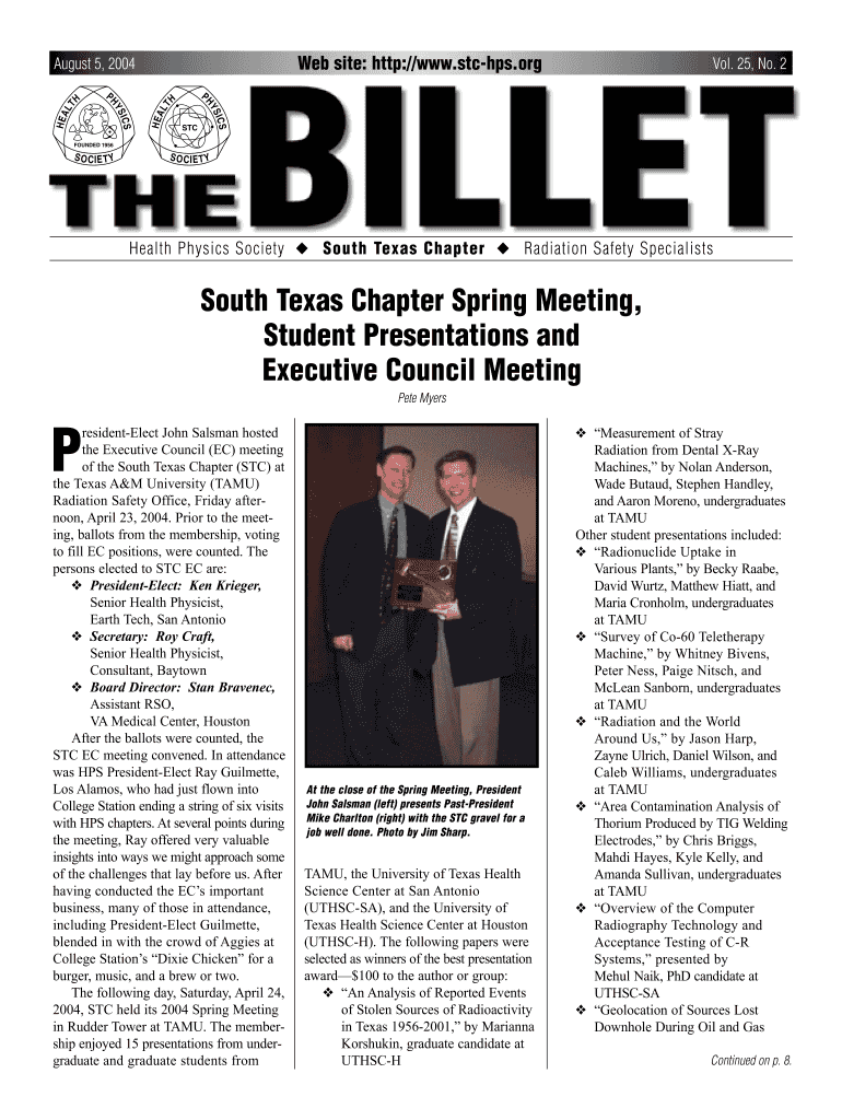South Texas Chapter Spring Meeting, Student Presentations and Stc Hps  Form