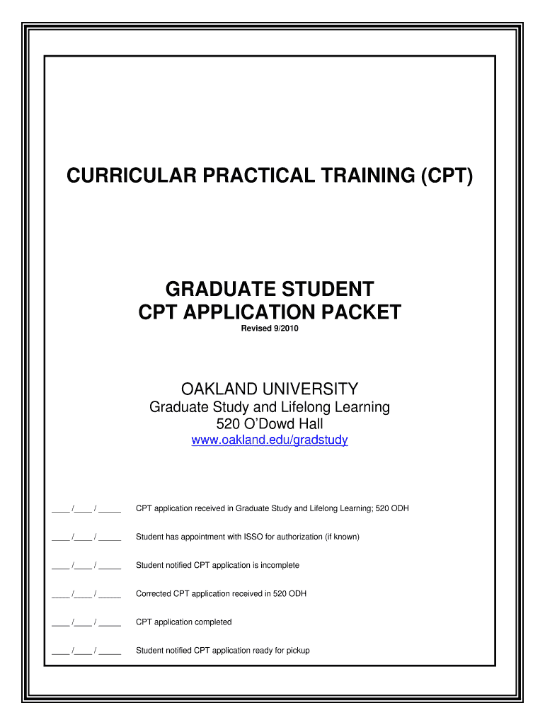 GRAD CPT Application Packet DOCX Oakland  Form