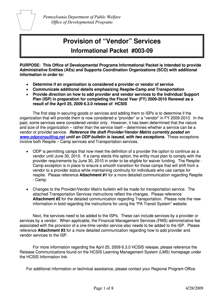 Provision of Vendor Services  Form