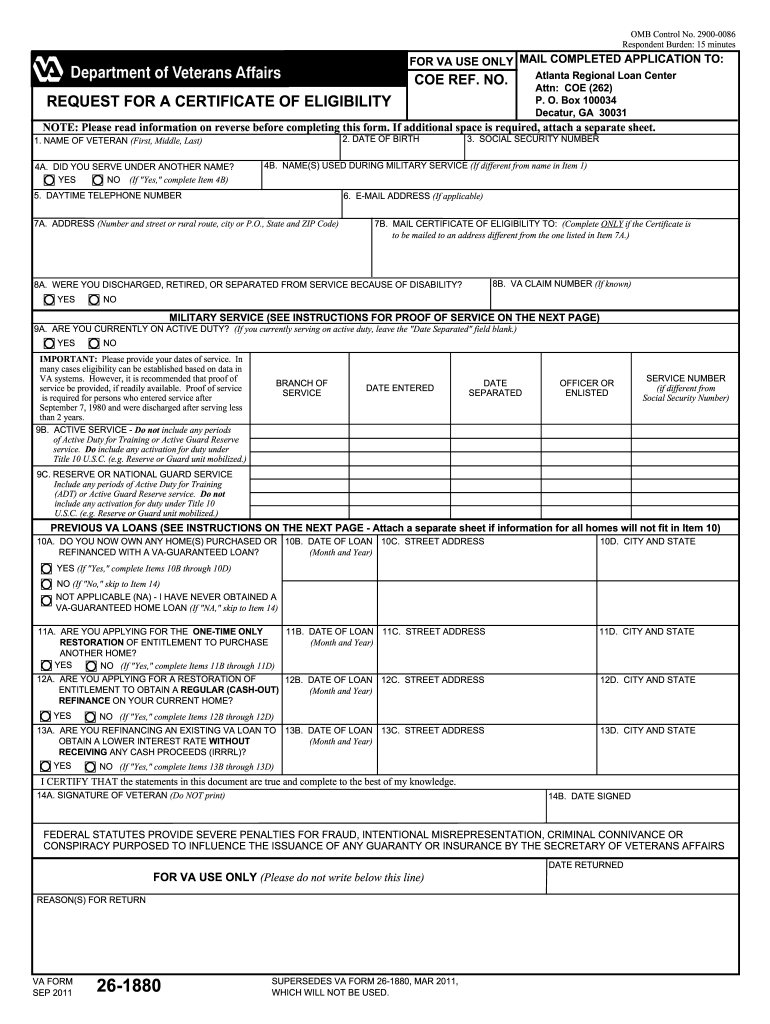 Va Form 26 1880 Fill Out And Sign Printable PDF Template SignNow