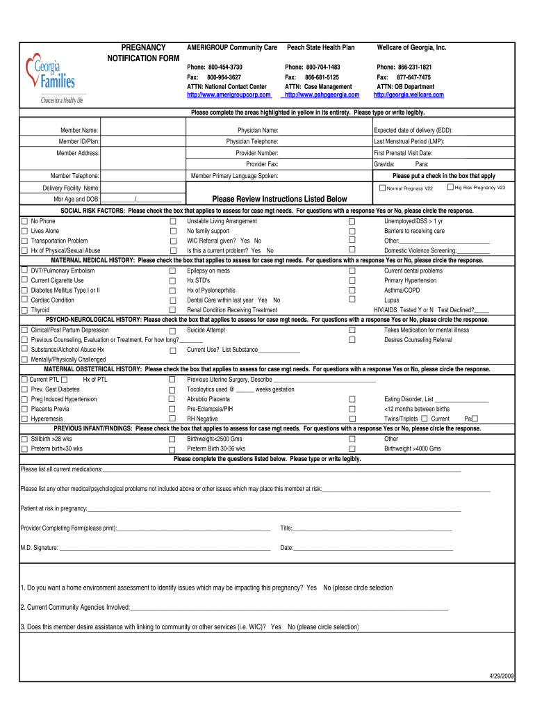  Proof of Pregnancy Form PDF 2009-2024