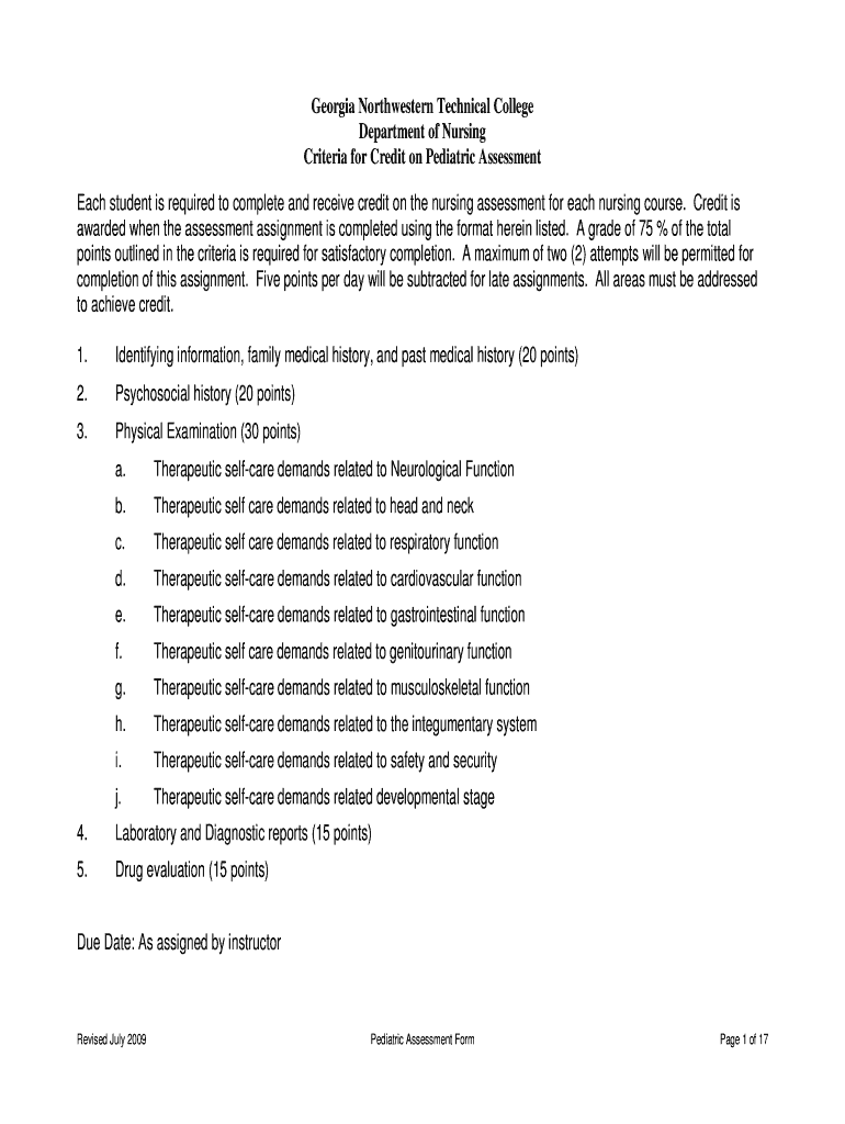 Pediatric Assessment Form and Tool Georgia Northwestern Gntc