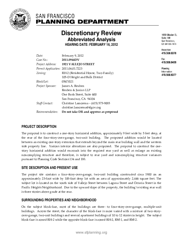 105 D Height and Bulk District  Form