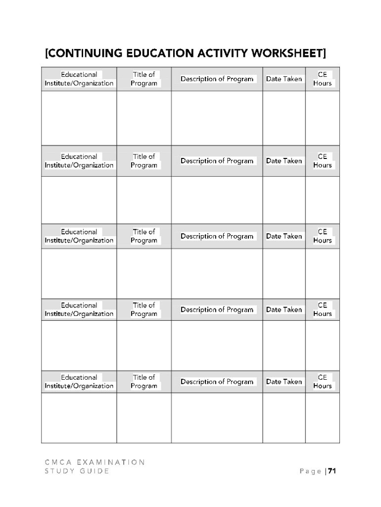 Cmca Study Guide  Form