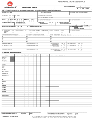 Blood Transfusion Record Sheet  Form