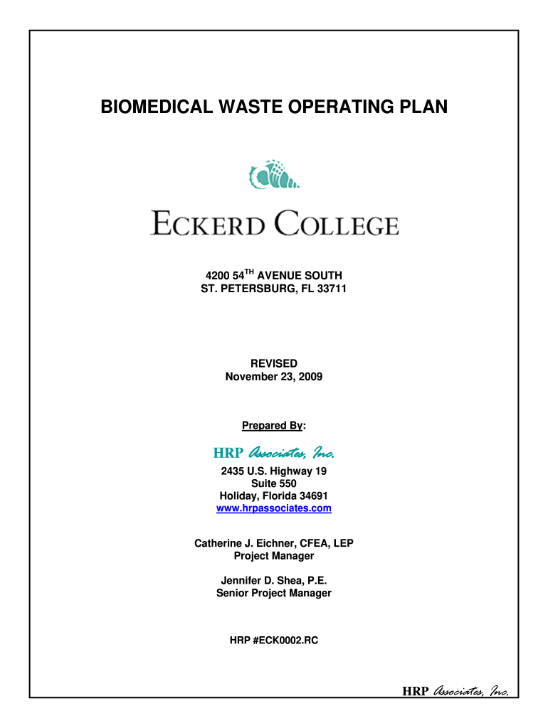  Biomedical Waste Operating Plan 2009-2024