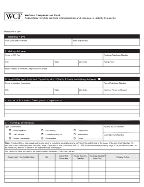 Application for Insurance Workers Compensation Fund  Form