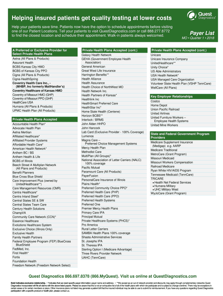 Helping Insured Patients Get Quality Testing at Quest  Form