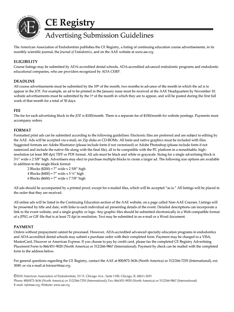 CE Registry American Association of Endodontists Aae  Form