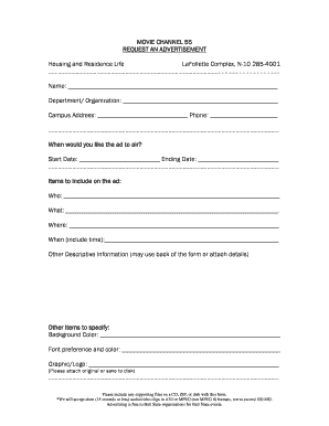 MOVIE CHANNEL 55 REQUEST an ADVERTISEMENT Housing  Form
