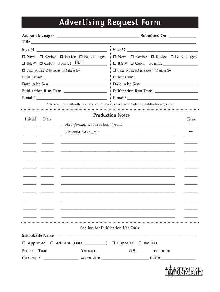 Advertising Request Form Shu