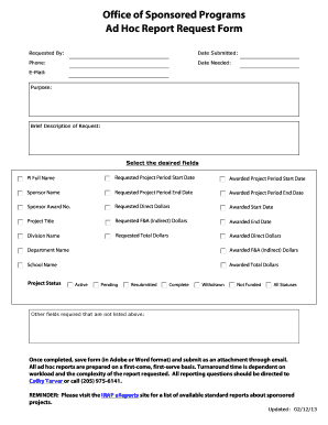 Ad Hoc Report Request Form the Office of Sponsored Programs Uab