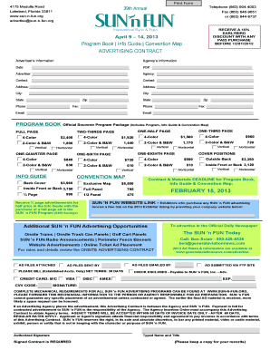 Info Guide Convention Map ADVERTISING CONTRACT Sun N&#039; Fun Sun N Fun  Form