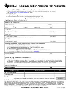 Employee Tuition Assistance Plan Application the University of  Form
