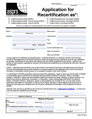 Application for Recertification Asprs  Form