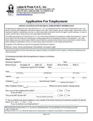 Application for Employment Lakes and Pines Community Action Lakesandpines  Form