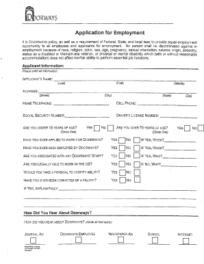 Application for Employment Doorways  Form