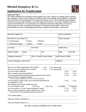 Mitchell Humphrey &amp; Co Application for Employment  Form