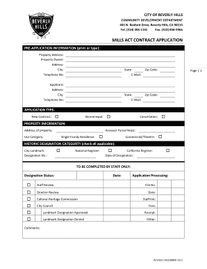 MILLS ACT CONTRACT APPLICATION City of Beverly Hills Beverlyhills  Form