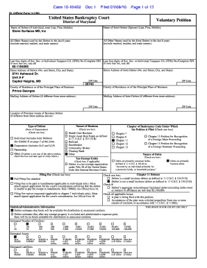 Bankruptcy Forms Stone Surfaces MD, Inc Christopher L Hamlin Chamlinmhlawyers Com 0459