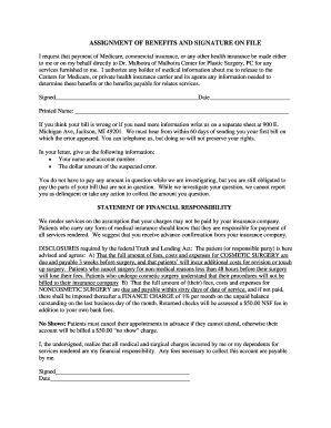 Assignment of Benefits and Signature on File Malhotra Center for  Form