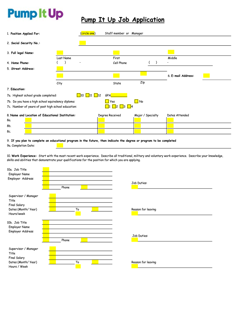 Pump it Up Application  Form