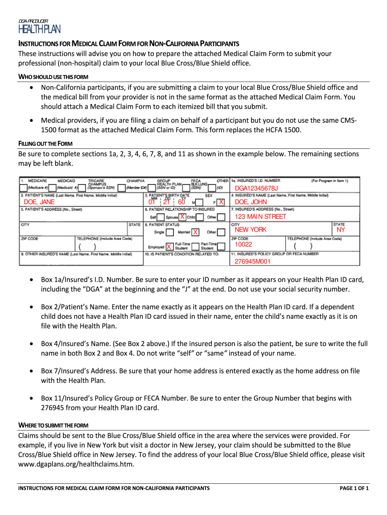 CMS 1500 Form for BlueCard  Dgaplans Org  Dgaplans