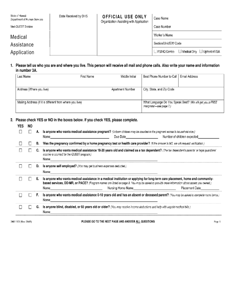 Hawaii Med Quest Application  Form