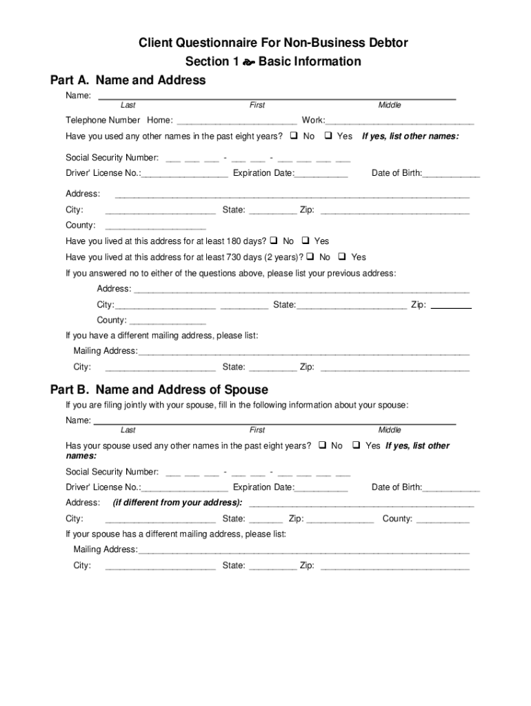 Sample Questionnaire PDF  Form