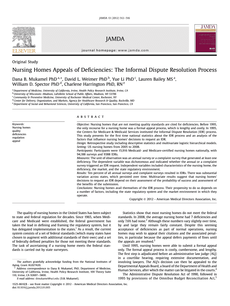 Nursing Homes Appeals of Deficiencies the Informal Dispute Resolution Process Journal of the American Medical Directors Associat