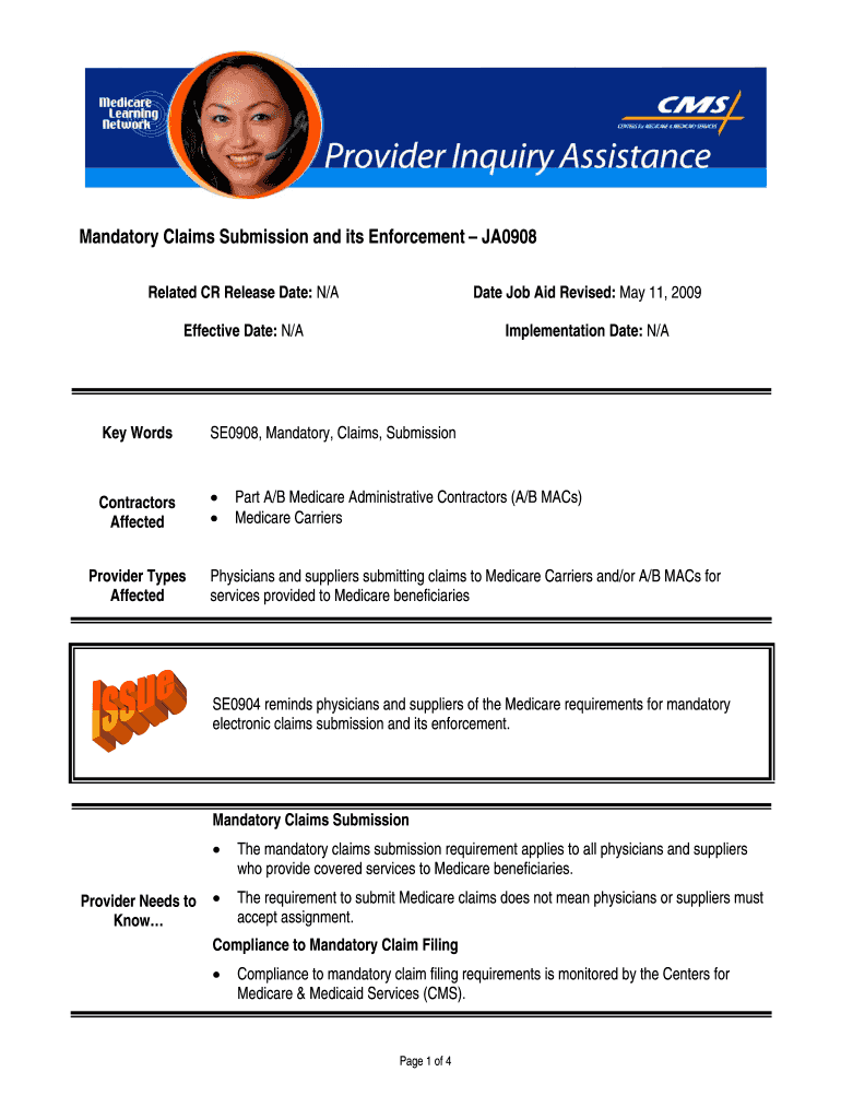 Mandatory Claims Submission and Its Enforcement JA0908  Form