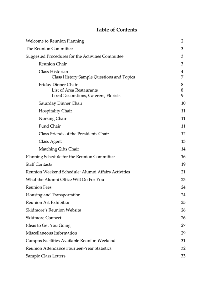 Table of Contents Skidmore College Cmsauthor Skidmore  Form