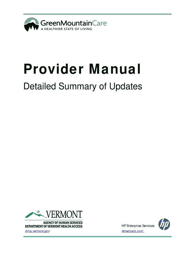 Provider Manual VT Provider Home Page  Form