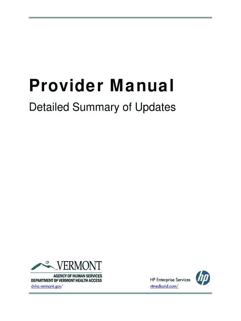Detailed Summary of Updates VT Provider Home Page  Form