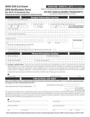 Gpa Verification Form