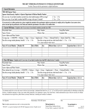  TRICARE Other Health Insurance Coverage Questionnaire TRICARE Other Health Insurance OHI Coverage Questionnaire 2012-2024