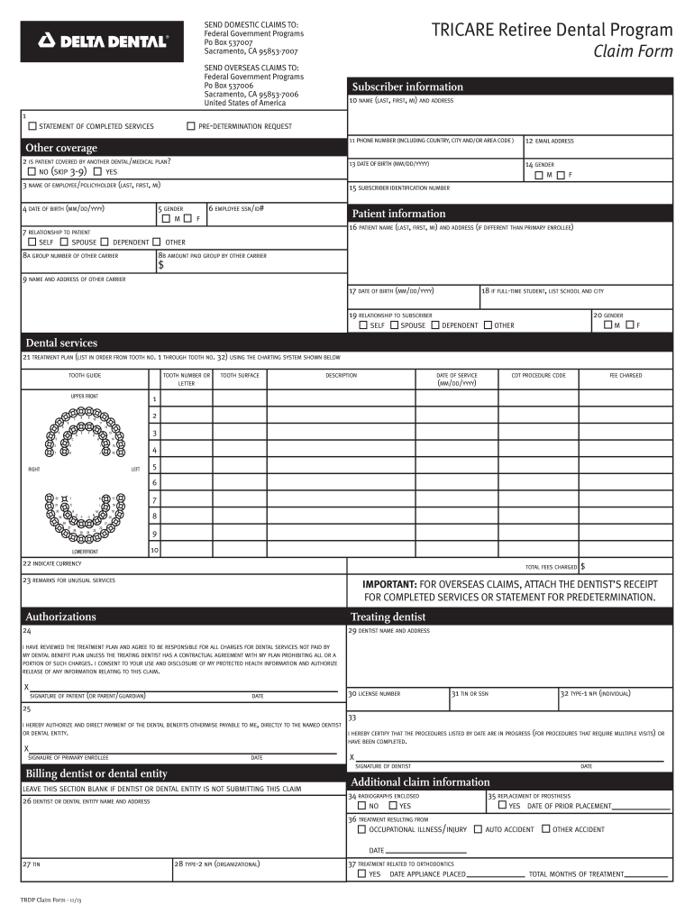  Tricare Dental Claim Form 2013