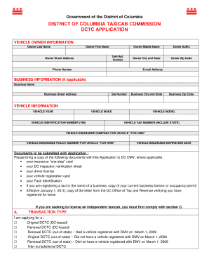 District of Columbia Taxicab  Form
