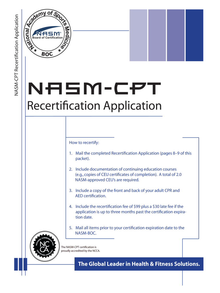 CPT Recertification Application  Nasm  Form