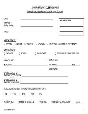 Juror Affidavit Questionnaire  Form