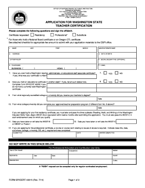 Teacher Licensing in Washington State Form 4020e 1